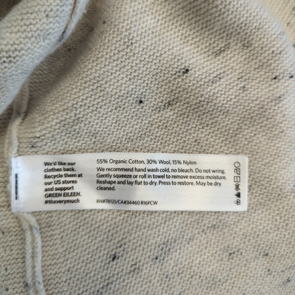 Eileen Fisher Cotton Wool Blend Cascading Open Front Cardigan Large Ivory Black - Picture 7 of 8